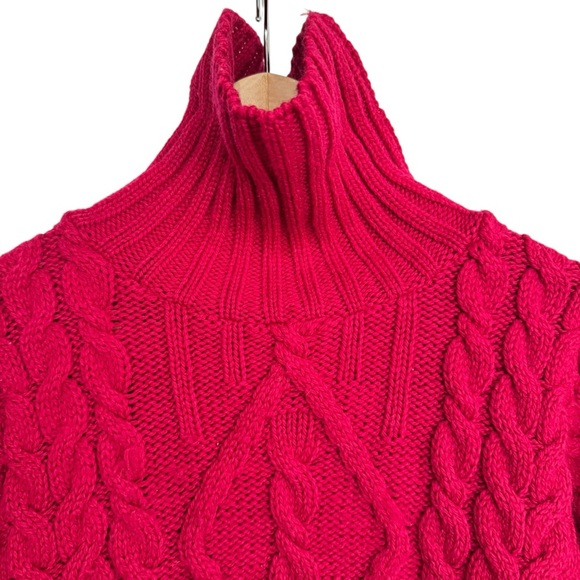 Aran Crafts Ireland 100% Merino Wool Cable Knit Turtleneck Sweater Pink Sz.Small - Picture 5 of 14